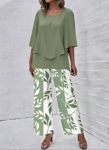 LOZ Lounge Sets for Women 2026 Summer Casual 3/4 Sleeve Shirts Wide Leg Pants Matching Tracksuit Sets Travel Outfits in Saudi Arabia