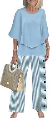 لوز صالة مجموعات للنساء 2026 الصيف عادية 3/4 كم قمصان بنطال ذو قصة أرجل واسعة مطابقة رياضية مجموعات ملابس السفر in Kuwait