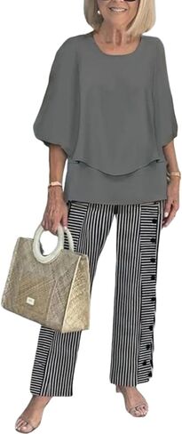 LOZ Lounge Sets for Women 2026 Summer Casual 3/4 Sleeve Shirts Wide Leg Pants Matching Tracksuit Sets Travel Outfits in Saudi Arabia