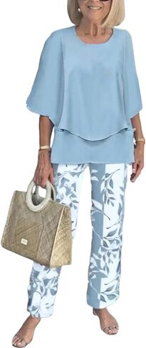 LOZ Lounge Sets for Women 2026 Summer Casual 3/4 Sleeve Shirts Wide Leg Pants Matching Tracksuit Sets Travel Outfits in Saudi Arabia