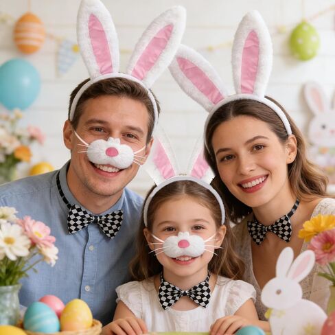 5 PCS White Rabbit Costume Set Bunny Dress Up Accessory Kit Bunny Ears Headband Clock Necklace Bowtie Tail Nose for Easter Halloween Dress Up in Kuwait