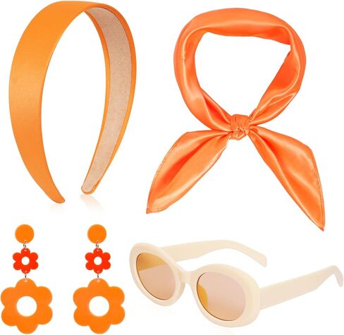 Fumwase 4 Pcs 60s 70s Hippie Costume Accessories Set for Women Disco Earrings Sunglasses Headband Scarf for Adult Halloween in Saudi Arabia