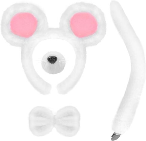 4 PCS Mouse Costume Set Rat Costume Mouse Ear Headband Tail Nose Bow Tie for Halloween Cosplay Animal Dress Up in Kuwait
