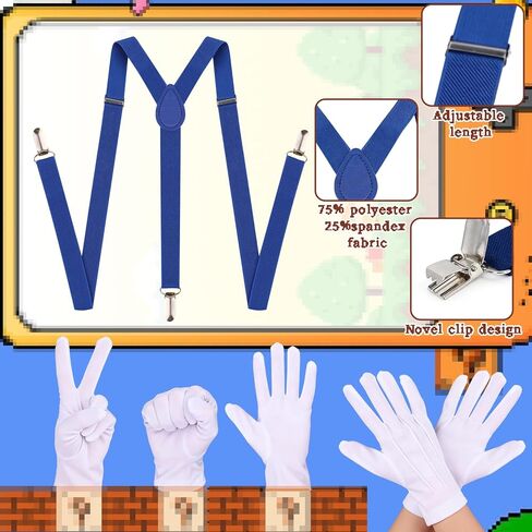 مجموعة إكسسوارات أزياء Classic Bros Plumber، قبعات حمراء وخضراء مع شوارب وحمالات وقفازات وأزرار وإطار نظارات للهالوين والحفلات التنكرية وحفلات عيد الميلاد in Kuwait