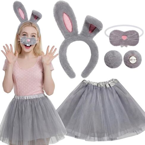 4 Pcs Easter Bunny Costume Set for Women Rabbit Ears Headband, Plush Tail, Nose & Tutu Skirt Easter Party Outfit in Saudi Arabia