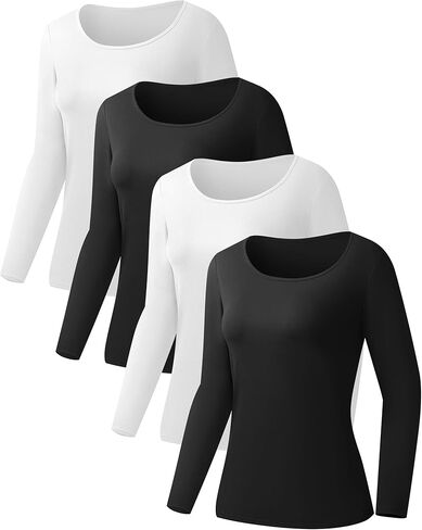 مجموعة من 4 قمصان داخلية للنساء من Rolimaka بأكمام طويلة ورقبة سكوب مريحة وأساسية للممرضات مع قماش ناعم in Kuwait