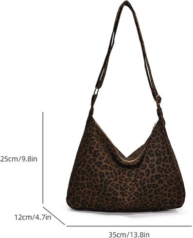 حقيبة حمل بطباعة الفهد الفهد للنساء، حقائب كتف من القماش الكتاني Y2K بطباعة حيوانات مع سحاب، محفظة كروس لطيفة خفيفة الوزن كل يوم، هدايا إكسسوارات الفهد in Kuwait