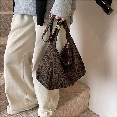 حقيبة حمل بطباعة الفهد الفهد للنساء، حقائب كتف من القماش الكتاني Y2K بطباعة حيوانات مع سحاب، محفظة كروس لطيفة خفيفة الوزن كل يوم، هدايا إكسسوارات الفهد in Kuwait