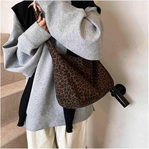 حقيبة حمل بطباعة الفهد الفهد للنساء، حقائب كتف من القماش الكتاني Y2K بطباعة حيوانات مع سحاب، محفظة كروس لطيفة خفيفة الوزن كل يوم، هدايا إكسسوارات الفهد in Kuwait