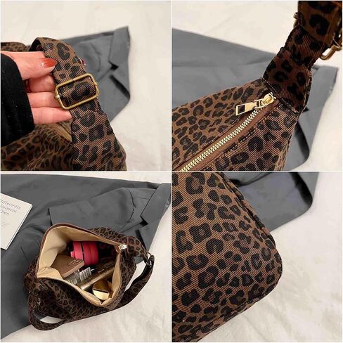 حقيبة حمل بطباعة الفهد الفهد للنساء، حقائب كتف من القماش الكتاني Y2K بطباعة حيوانات مع سحاب، محفظة كروس لطيفة خفيفة الوزن كل يوم، هدايا إكسسوارات الفهد in Kuwait