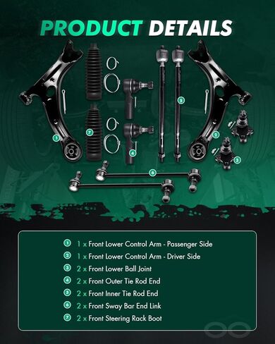 SCITOO 12pcs Front Suspension Kit Lower Control Arm Ball Joint fit 2003-2008 for Toyota Matrix 2003-2008 for Pontiac Vibe Outer Inner Tie Rod End w/Steering Boot Sway Bar Link in Saudi Arabia