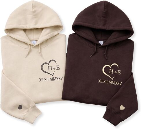 Custom Heartbeat Initial Embroidered Hoodie – Matching Couple Hoodie With Date Gift For Valentine or Anniversary in Saudi Arabia