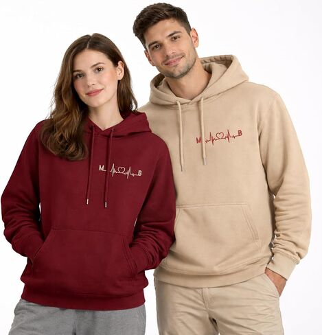 Custom Heartbeat Initial Embroidered Hoodie – Matching Couple Hoodie With Date Gift For Valentine or Anniversary in Saudi Arabia