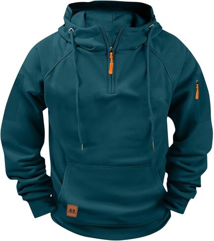 Trendy Cargo Tactical Hoodies for Men Quarter Zip Up Pullover Hooded Sweatshirts Fall Winter Coats with Pockets in Saudi Arabia