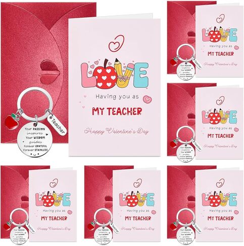 Nosiny 6 Sets Valentine's Day Teacher Appreciation Gifts Thank You Teacher Keychains Greeting Cards Heart Envelopes for Valentines Day in Saudi Arabia