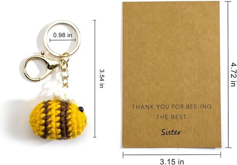Crochet Keychain Handmade Bee Keychain with Thank You Card Cute Bee Gifts for Sister Gifts for Birthday Christmas in Saudi Arabia