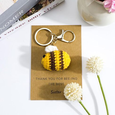 Crochet Keychain Handmade Bee Keychain with Thank You Card Cute Bee Gifts for Sister Gifts for Birthday Christmas in Saudi Arabia