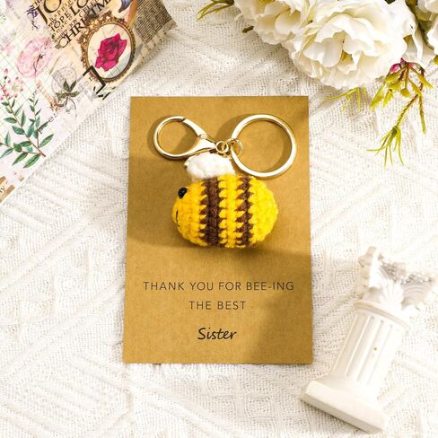 Crochet Keychain Handmade Bee Keychain with Thank You Card Cute Bee Gifts for Sister Gifts for Birthday Christmas in Saudi Arabia