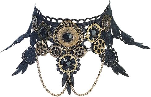 Goth Punk Style Wedding Party Black Lace Choker Beads Tassels Chain Pendant Necklace for Women in Saudi Arabia