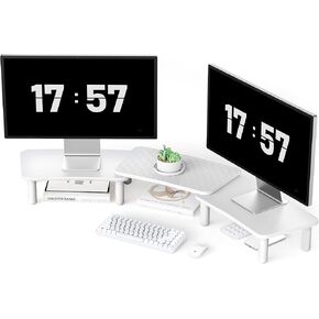 حامل شاشة مزدوج للمكتب، حامل كمبيوتر خشبي طويل قابل للتعديل للكمبيوتر والكمبيوتر المحمول والطابعة والتلفزيون، أبيض in Kuwait