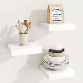 أرفف عائمة مربعة من Marsmiles للجدار، مقاس 8 بوصات عرض × 8 بوصات عمق × 1.25 بوصة ارتفاع، 3 عبوات أرفف خشبية صغيرة مثبتة على الحائط مع أقواس غير مرئية لغرفة المعيشة وغرفة النوم والحمام وديكور المطبخ، باللون الأبيض in Kuwait