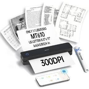 iDPRT Portable Printers Wireless for Travel,300dpi Mini Thermal Printer A4,Bluetooth Printer for Travel,Home,Study,Wireless Printers for Home Use Compatible with iOS,Android and PC,Black in Kuwait