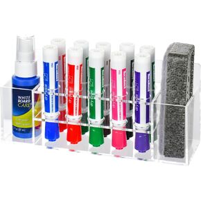 حامل أقلام تحديد جاف مثبت على الحائط من الأكريليك، حامل أقلام تحديد شفاف 10 فتحات، تخزين القلم مع خطافات لاصقة للسبورة البيضاء، ملحقات منظم خزانة المكتب، المكتب، الفصل الدراسي، المنزل in Kuwait