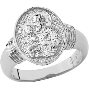 Sterling Silver Catholic Saint St Joseph with Child Jesus Patron Peaceful Religious Oval Protection Ring in Kuwait