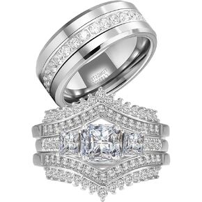 2CT CZ Wedding Ring Set for Women & Men White Gold Plated Bridal Couple Rings Tungsten Ring Elegant Wedding Band in Kuwait