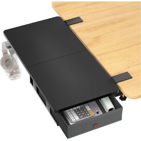 صينية تمديد المكتب، ملحق مكتب 24 بوصة × 12 بوصة مع درج تخزين، مشبك على المكتب Dxtender، موسع لوحة المفاتيح للمكتب، صينية لوحة المفاتيح للاستخدام المكتبي والمنزلي (أسود) in Kuwait