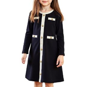 Girls' Contrast Peter Pan Collar Button-Front A-Line Dress 4-8 Years in Saudi Arabia