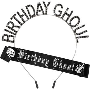 CUBACO Birthday Ghoul Sash and Headband for Women, Halloween Party Decorations Goth Emo Accessories Spooky Gifts Horror Decor Nightmare before Christmas Costumes Girl Birthday Halloween Decorations in Kuwait