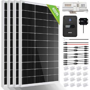 ECO-WORTHY 400 Watt 12 Volt Premium Solar Panel Kit :4pcs 100W Solar Panel+ 40A MPPT Charge Controller+ Bluetooth Module+ Mounting Z Brackets, 400W 12V Solar Power Off Grid System for Home, RV, Boat. in Kuwait