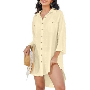 ملابس سباحة للسيدات من Breezy Lane، قميص سباحة بغطاء للشاطئ بأزرار سويسرية منقط in Kuwait