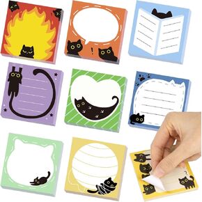 ملاحظات لاصقة على شكل قطة سوداء، 9 وسادات بتصميمات لطيفة، ملاحظات ذاتية اللصق، 3 × 3 بوصات، 50 ورقة/وسادة، لوحة ملاحظات ذاتية اللصق مثالية للمكتب والمدرسة والمنزل in Kuwait