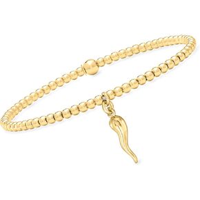 Pure Collection by Ross-Simons 3mm 18kt Gold Over Sterling Bead Stretch Bracelet With Italian Horn Charm in Kuwait