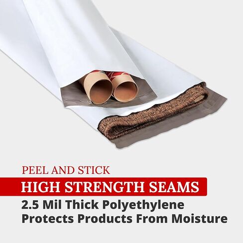 Partners Brand White Long Poly Mailer, 9.5"L x 45"W, Pack of 50 | Self-Sealing Durable Plastic Envelope for Secure Shipping, Packaging, & Storage, Ideal for Personal & Small Businesses, 9.5x45 in Saudi Arabia