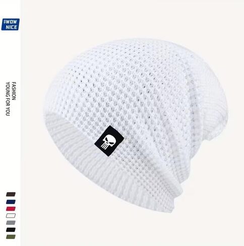 Winter Knitted Beanie Hat, Warm Beanie for Men & Women, Elastic Fit, Breathable, Perfect for Outdoor Sports & Casual Wear, White in Saudi Arabia