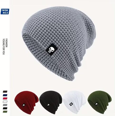 Winter Knitted Beanie Hat, Warm Beanie for Men & Women, Elastic Fit, Breathable, Perfect for Outdoor Sports & Casual Wear, White in Saudi Arabia