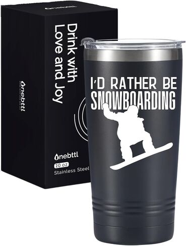 هدايا رائعة من Onebttl للمتزلجين على الجليد، هدايا التزلج على الجليد، كوب من الفولاذ المقاوم للصدأ مع غطاء 20 أونصة، هدية على الجليد للرجال في أعياد الميلاد والكريسماس - أسود -01Rather in Kuwait