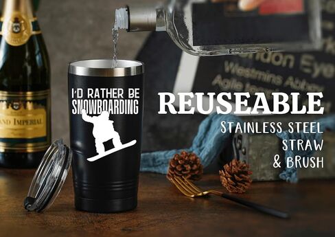 هدايا رائعة من Onebttl للمتزلجين على الجليد، هدايا التزلج على الجليد، كوب من الفولاذ المقاوم للصدأ مع غطاء 20 أونصة، هدية على الجليد للرجال في أعياد الميلاد والكريسماس - أسود -01Rather in Kuwait
