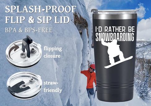 هدايا رائعة من Onebttl للمتزلجين على الجليد، هدايا التزلج على الجليد، كوب من الفولاذ المقاوم للصدأ مع غطاء 20 أونصة، هدية على الجليد للرجال في أعياد الميلاد والكريسماس - أسود -01Rather in Kuwait