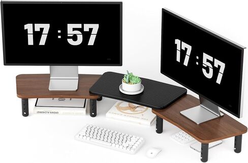 حامل شاشة مزدوج للمكتب، حامل كمبيوتر خشبي طويل قابل للتعديل للكمبيوتر والكمبيوتر المحمول والطابعة والتلفزيون، أبيض in Kuwait