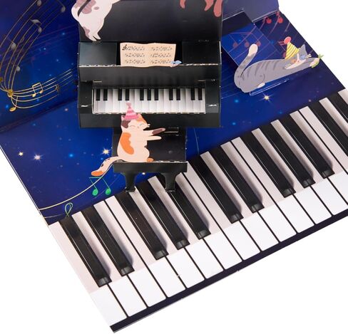 Musical Pop Up Birthday Card with Piano & Cats, 3D Light Up Musical Birthday Card (6"x8") with a notecard (3" x4"), Funny Cat Birthday Card for Mom Daughter Friend, Unique Piano Birthday Gift for Cat Lovers in Saudi Arabia