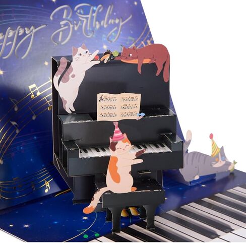 Musical Pop Up Birthday Card with Piano & Cats, 3D Light Up Musical Birthday Card (6"x8") with a notecard (3" x4"), Funny Cat Birthday Card for Mom Daughter Friend, Unique Piano Birthday Gift for Cat Lovers in Saudi Arabia