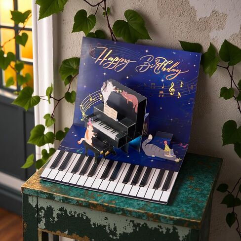 Musical Pop Up Birthday Card with Piano & Cats, 3D Light Up Musical Birthday Card (6"x8") with a notecard (3" x4"), Funny Cat Birthday Card for Mom Daughter Friend, Unique Piano Birthday Gift for Cat Lovers in Saudi Arabia