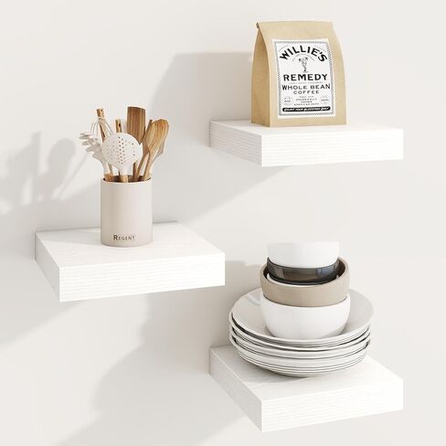 أرفف عائمة مربعة من Marsmiles للجدار، مقاس 8 بوصات عرض × 8 بوصات عمق × 1.25 بوصة ارتفاع، 3 عبوات أرفف خشبية صغيرة مثبتة على الحائط مع أقواس غير مرئية لغرفة المعيشة وغرفة النوم والحمام وديكور المطبخ، باللون الأبيض in Kuwait