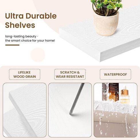 أرفف عائمة مربعة من Marsmiles للجدار، مقاس 8 بوصات عرض × 8 بوصات عمق × 1.25 بوصة ارتفاع، 3 عبوات أرفف خشبية صغيرة مثبتة على الحائط مع أقواس غير مرئية لغرفة المعيشة وغرفة النوم والحمام وديكور المطبخ، باللون الأبيض in Kuwait