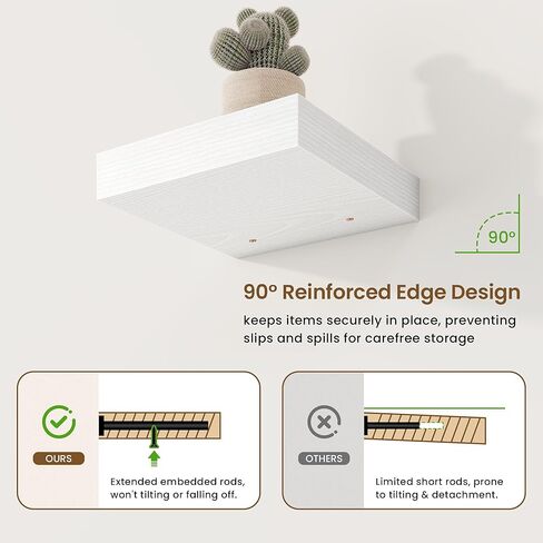 أرفف عائمة مربعة من Marsmiles للجدار، مقاس 8 بوصات عرض × 8 بوصات عمق × 1.25 بوصة ارتفاع، 3 عبوات أرفف خشبية صغيرة مثبتة على الحائط مع أقواس غير مرئية لغرفة المعيشة وغرفة النوم والحمام وديكور المطبخ، باللون الأبيض in Kuwait