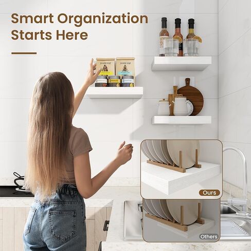 أرفف عائمة مربعة من Marsmiles للجدار، مقاس 8 بوصات عرض × 8 بوصات عمق × 1.25 بوصة ارتفاع، 3 عبوات أرفف خشبية صغيرة مثبتة على الحائط مع أقواس غير مرئية لغرفة المعيشة وغرفة النوم والحمام وديكور المطبخ، باللون الأبيض in Kuwait